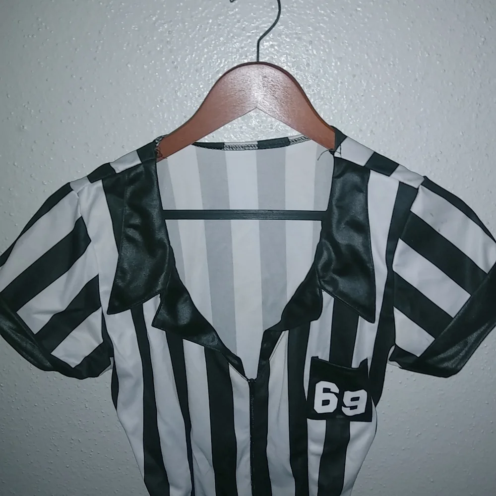 Leg Avenue S Referee Costume Zip Front Striped Dress in Black n White - Picture 3 of 8